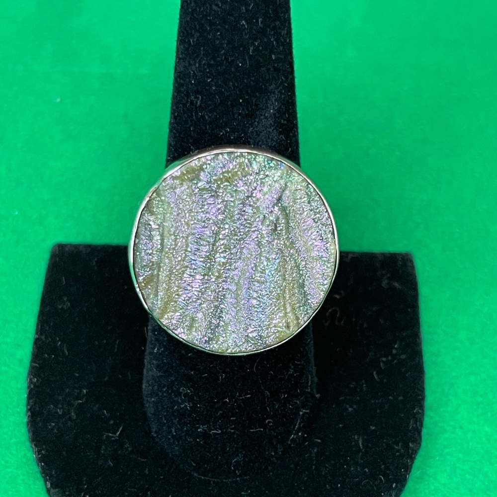 Chalcedony Stone Adjustable Ring Green Purple